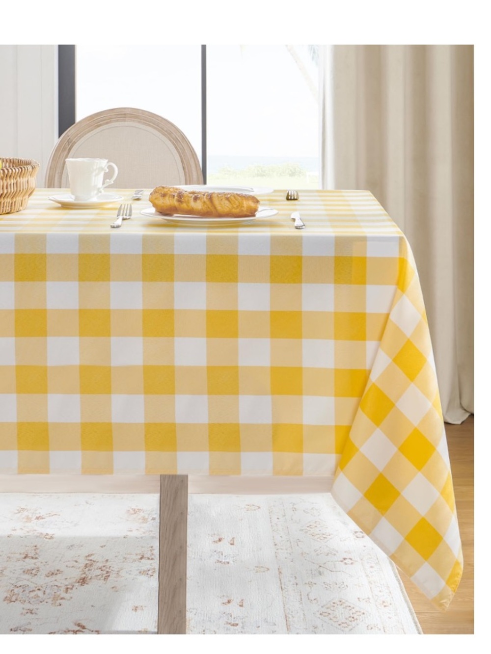 Indoor/Outdoor GINGHAM Polyester Tablecloth 90% Waterproof SQUARE 54x54” YELLOW
